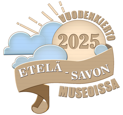 Piirroksessa vaaleanruskea aurinko, jonka edessä on vaaleansinisiä pilviä. Auringosta heijastuu säteitä, ja auringon alla on banderoli.